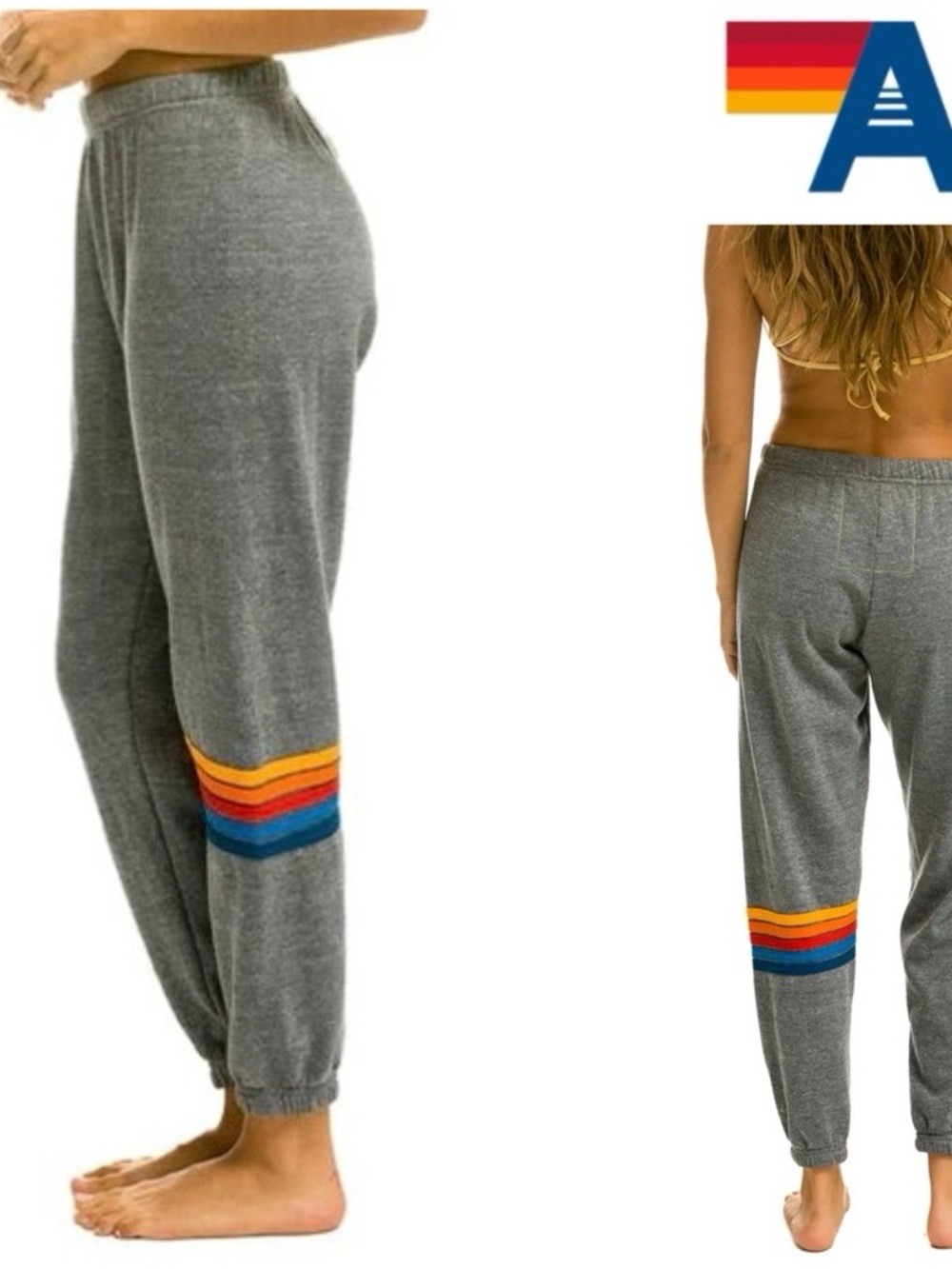 Aviator Nation gray rainbow stripe joggers